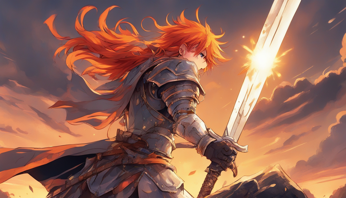 Soldat aux cheveux oranges avec une grosse épée
