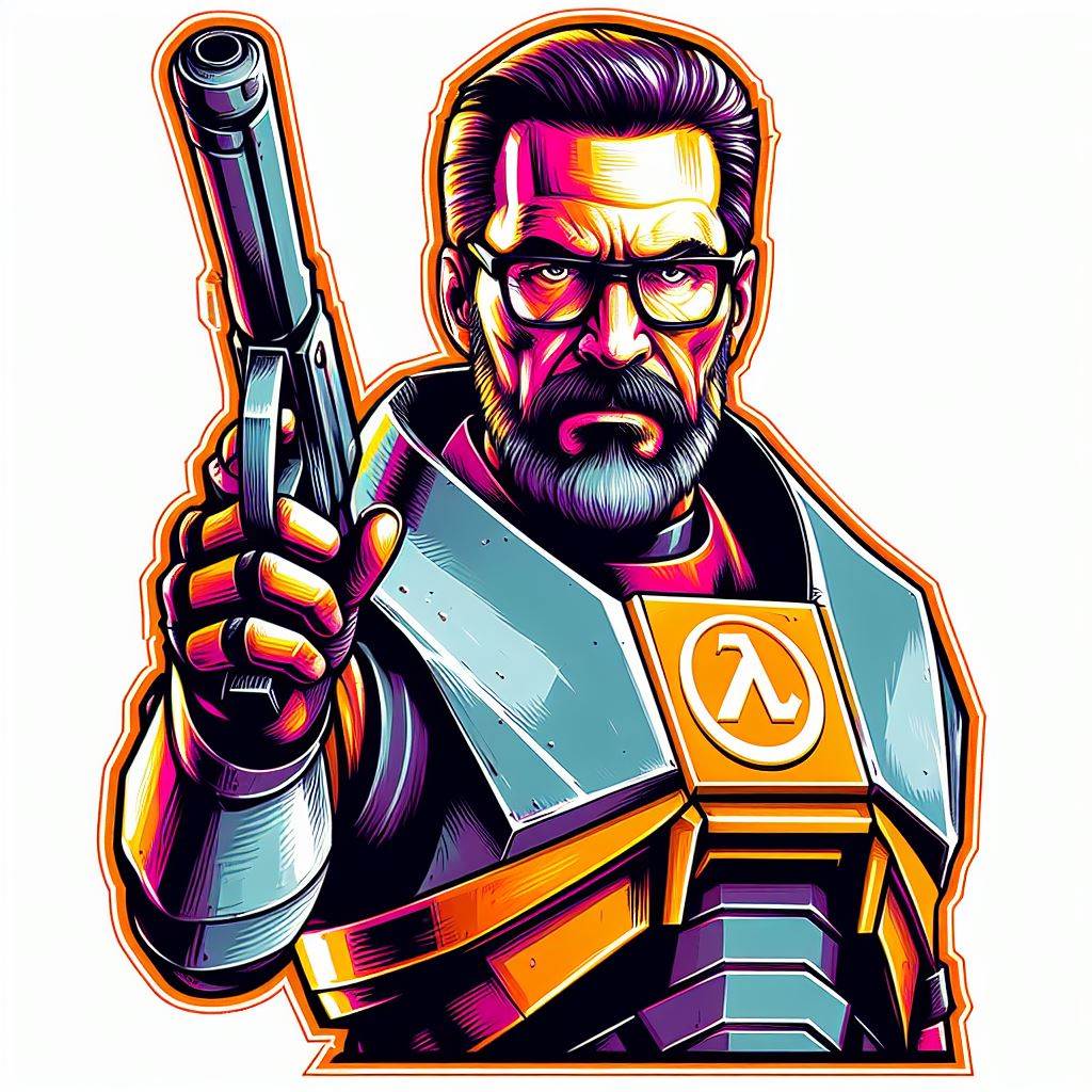 Gordon Freeman du jeu vidéo Half-Life en sticker coloré